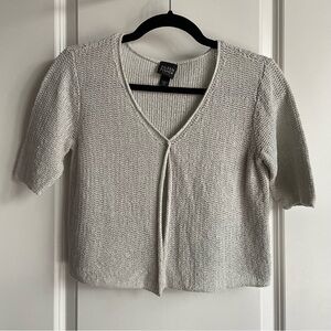 Eileen Fisher Petite Silk Linen Cropped Short Sleeve  Cardigan